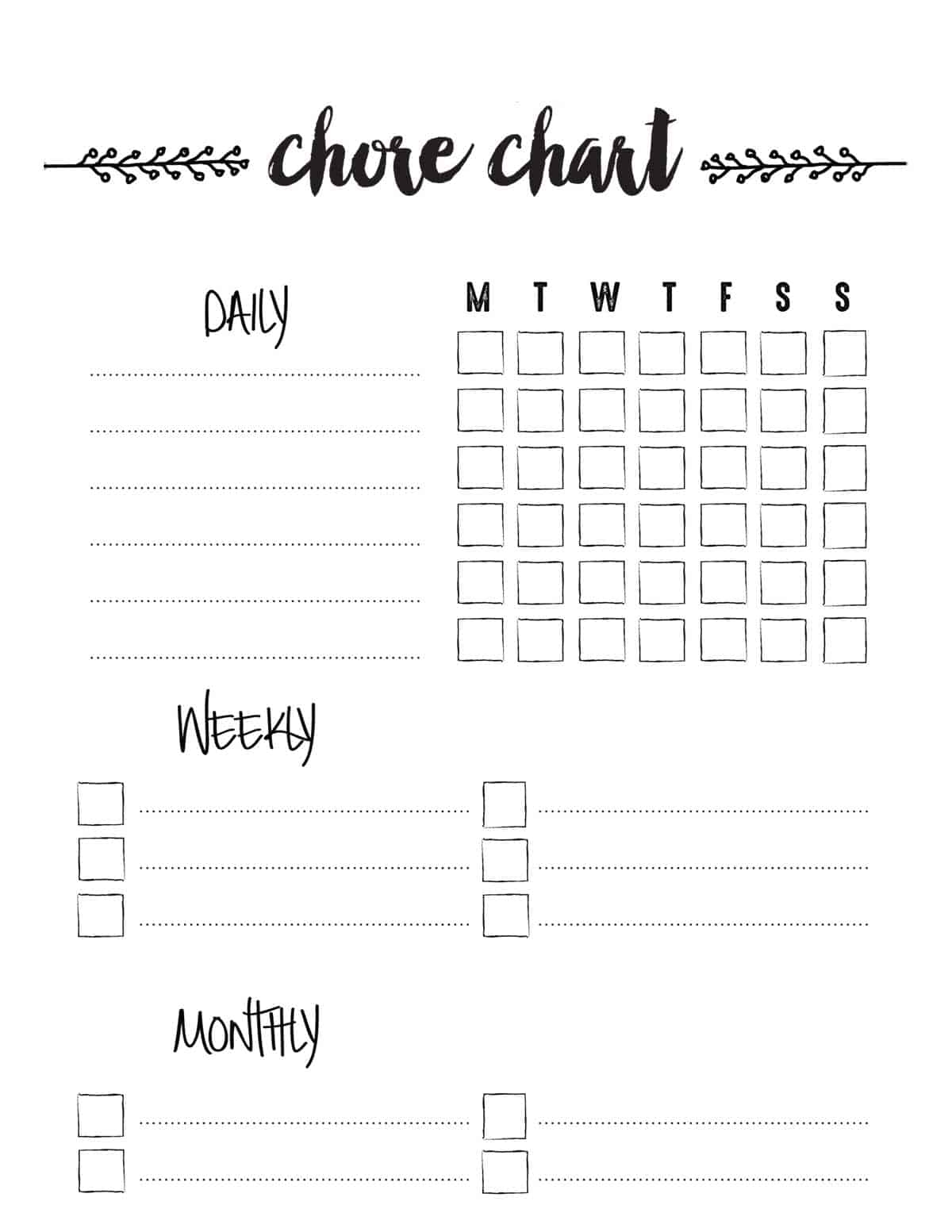 Blank Printable Monthly Chore Charts