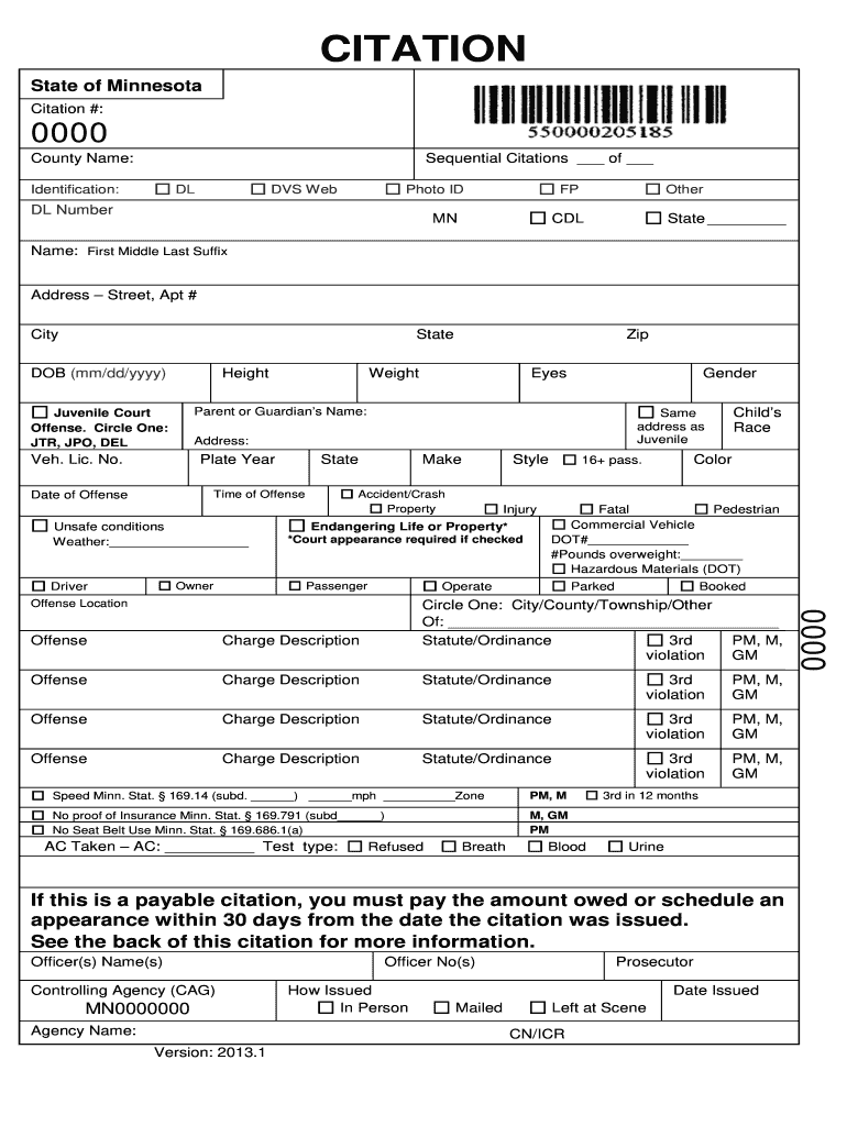Citation Vs Ticket Fill Online Printable Fillable Blank PdfFiller