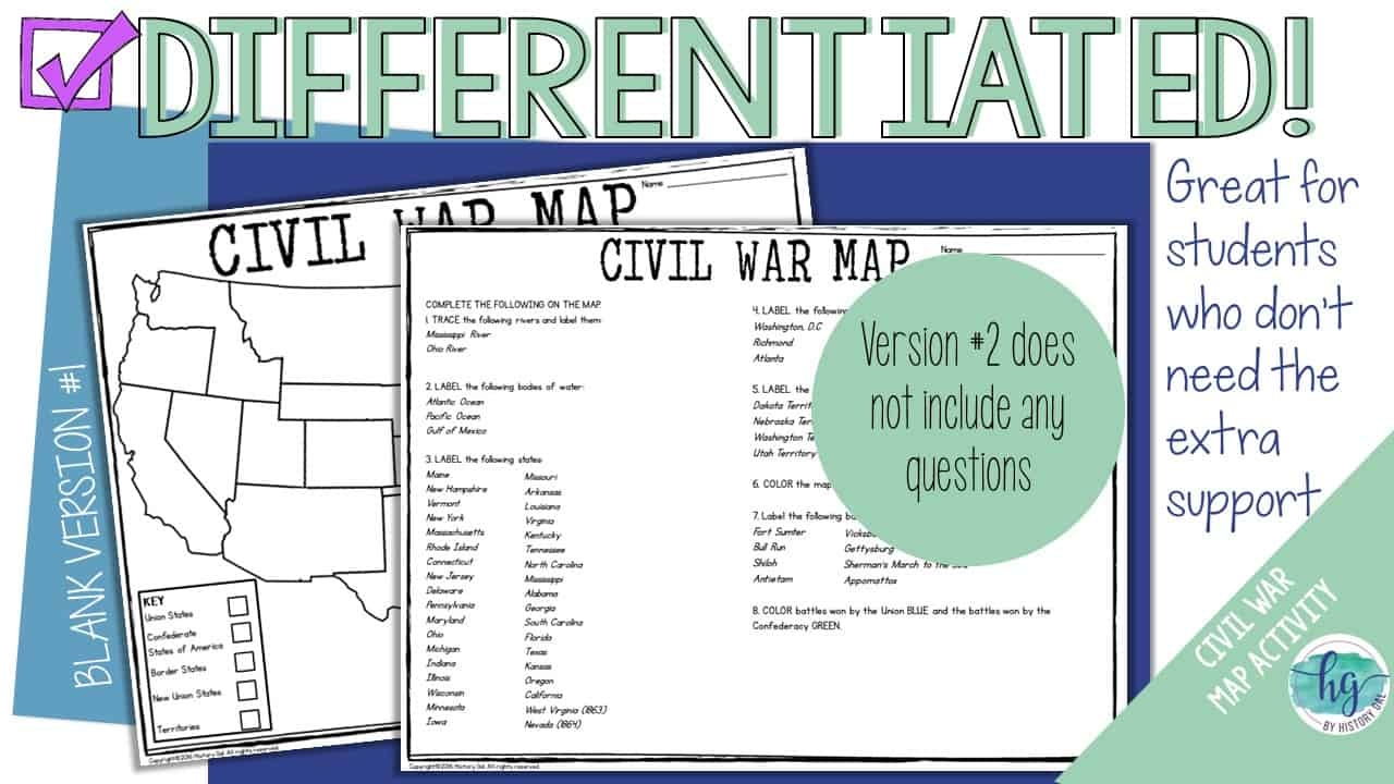 Civil War Map Activity By History Gal