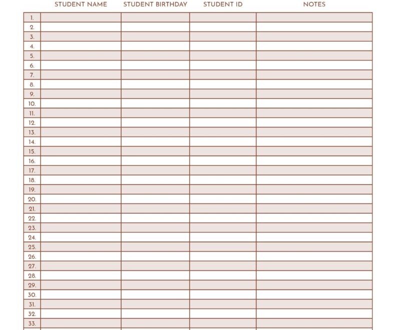 Class List Templates 12 FREE Printables Printabulls