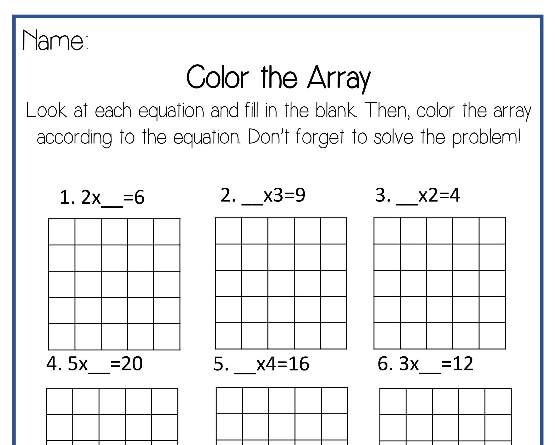 Color The Array Multiplication Eight Worksheets Etsy