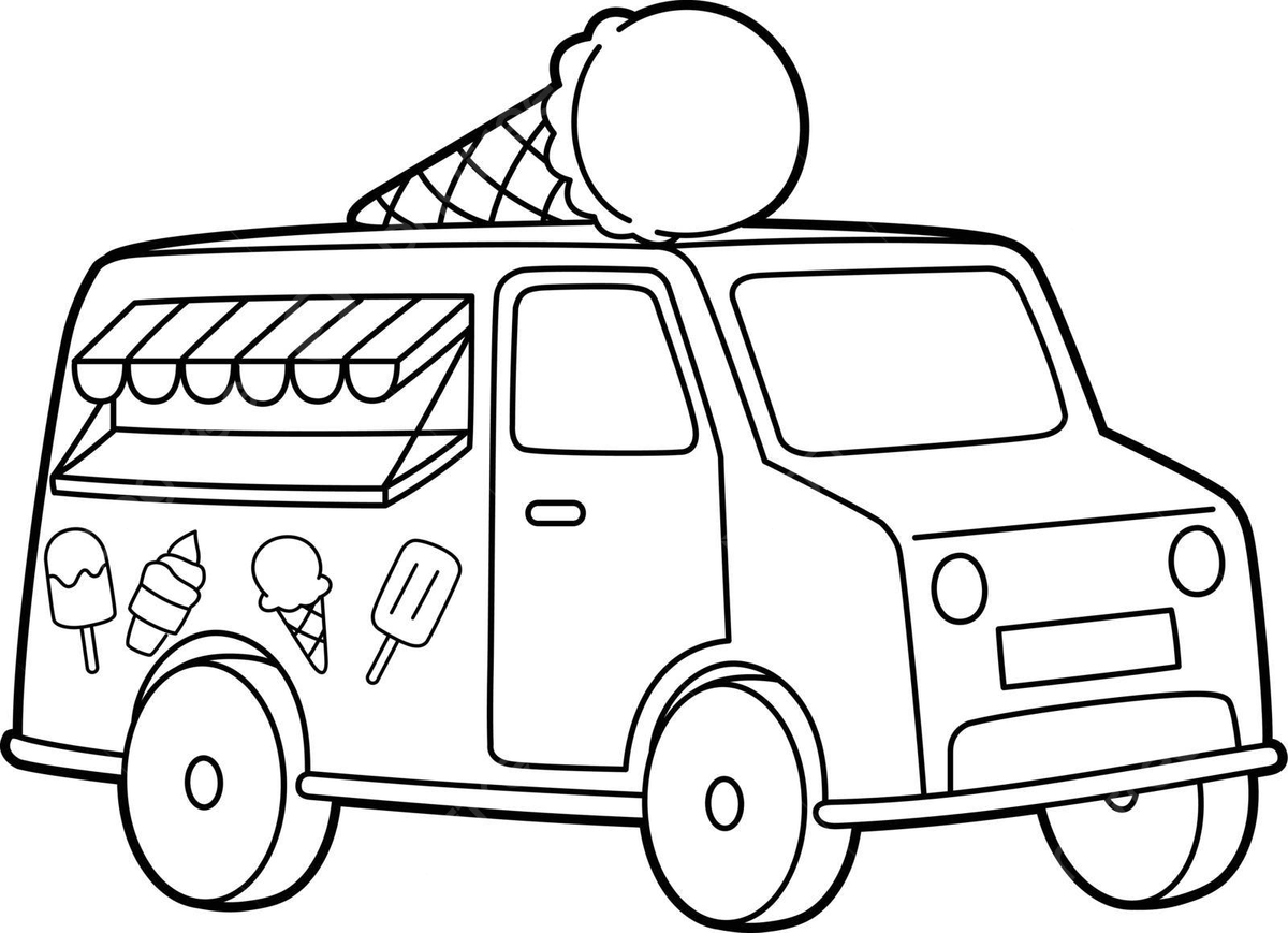 Coloring Page For Kids Featuring An Ice Cream Truck Vector Truck Drawing Ice Cream Drawing Ring Drawing PNG And Vector With Transparent Background For Free Download