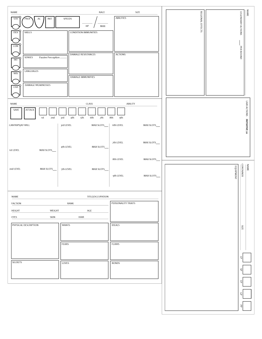 Condensed NPC Monster Sheets Printable PDFs Dungeon Masters Guild DriveThruRPG