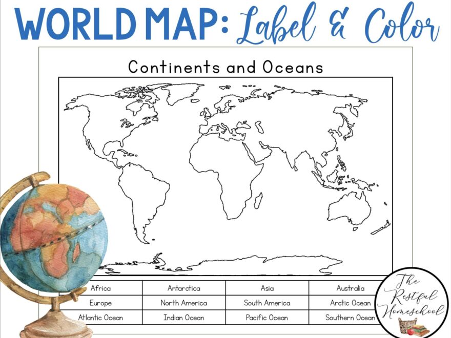 Continents And Oceans Color And Label Blank World Map Elementary Geography Homeschool Printable Activities Social Studies Etsy