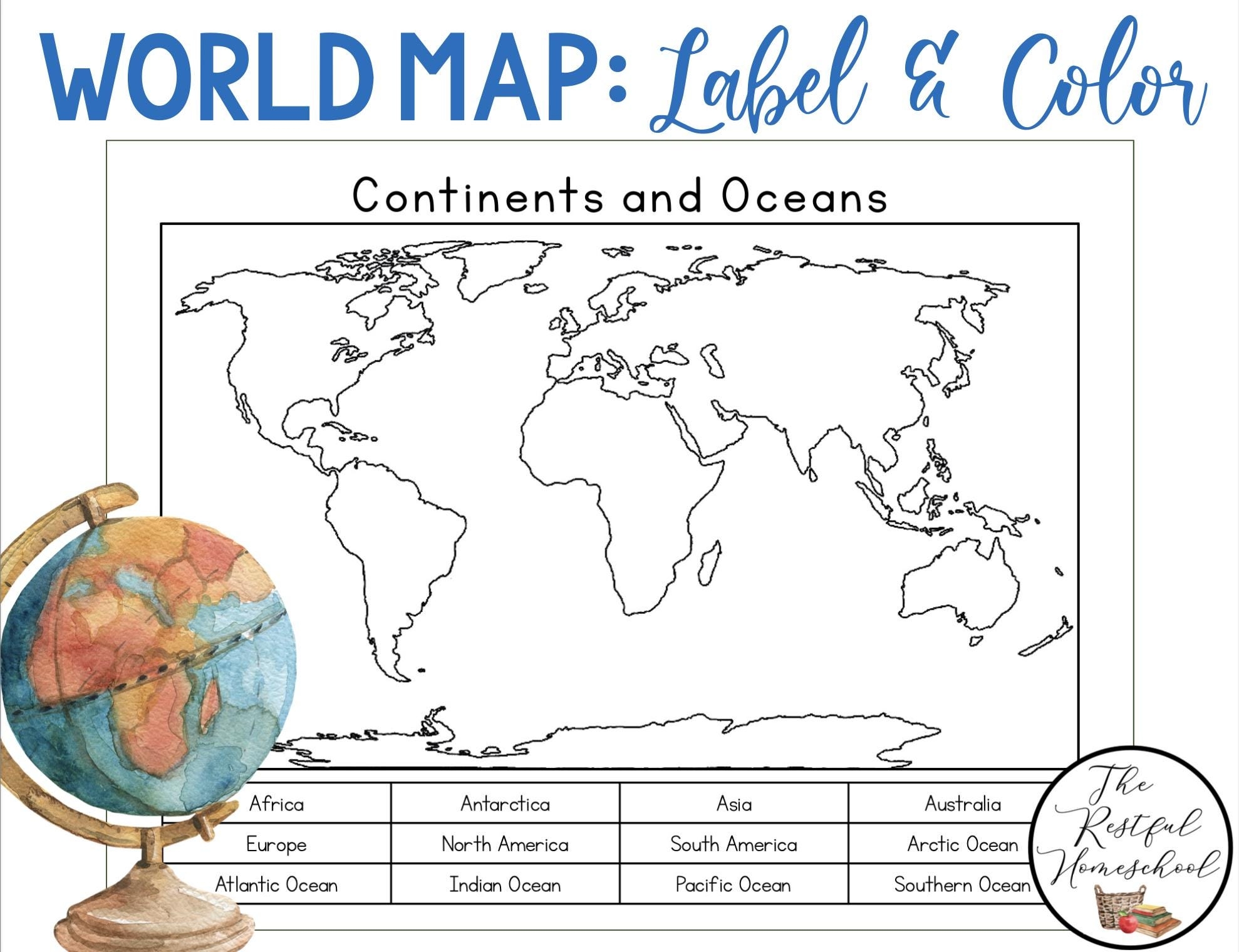 Continents And Oceans Color And Label Blank World Map Elementary Geography Homeschool Printable Activities Social Studies Etsy Norway