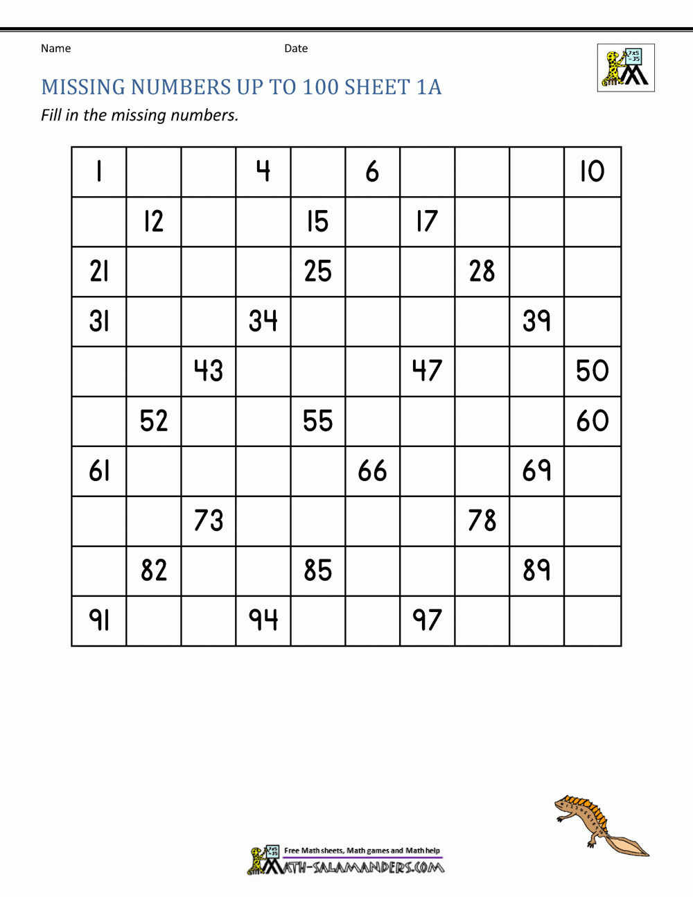 Count To 100 Printable Blank
