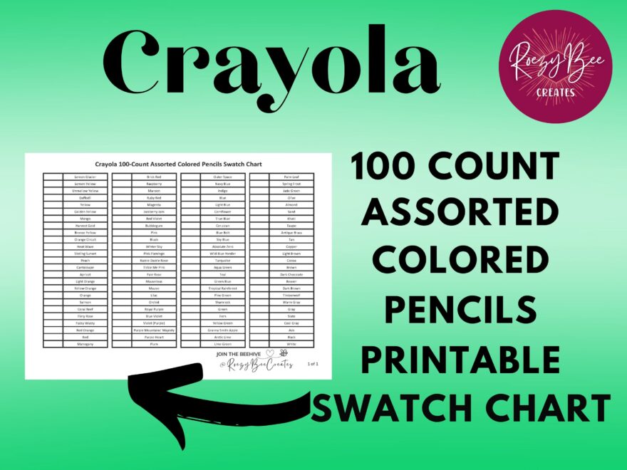 Crayola 100 ct Assorted Printable Fillable Swatch Chart Colored Pencils Swatch Chart Large Print Swatch Chart Adult Coloring Etsy