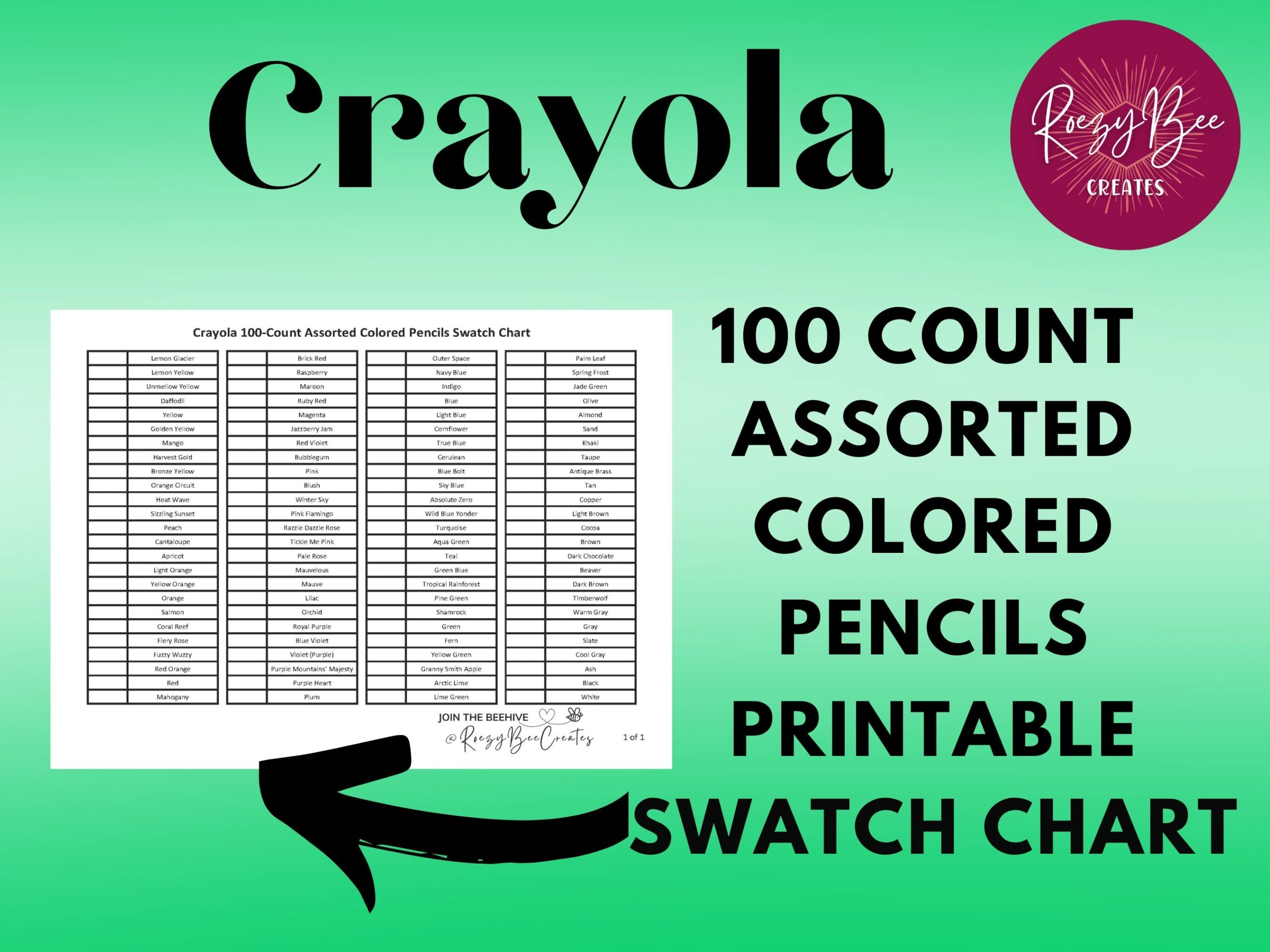 Crayola 100 ct Assorted Printable Fillable Swatch Chart Colored Pencils Swatch Chart Large Print Swatch Chart Adult Coloring Etsy