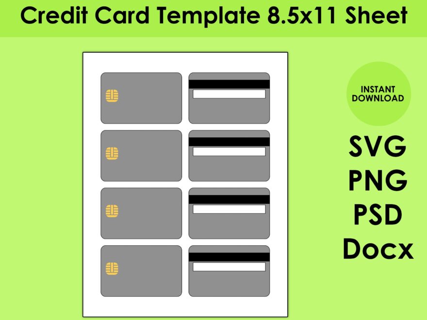 Credit Card Template 8 5x11 Sheet SVG PNG PSD And Docx Etsy