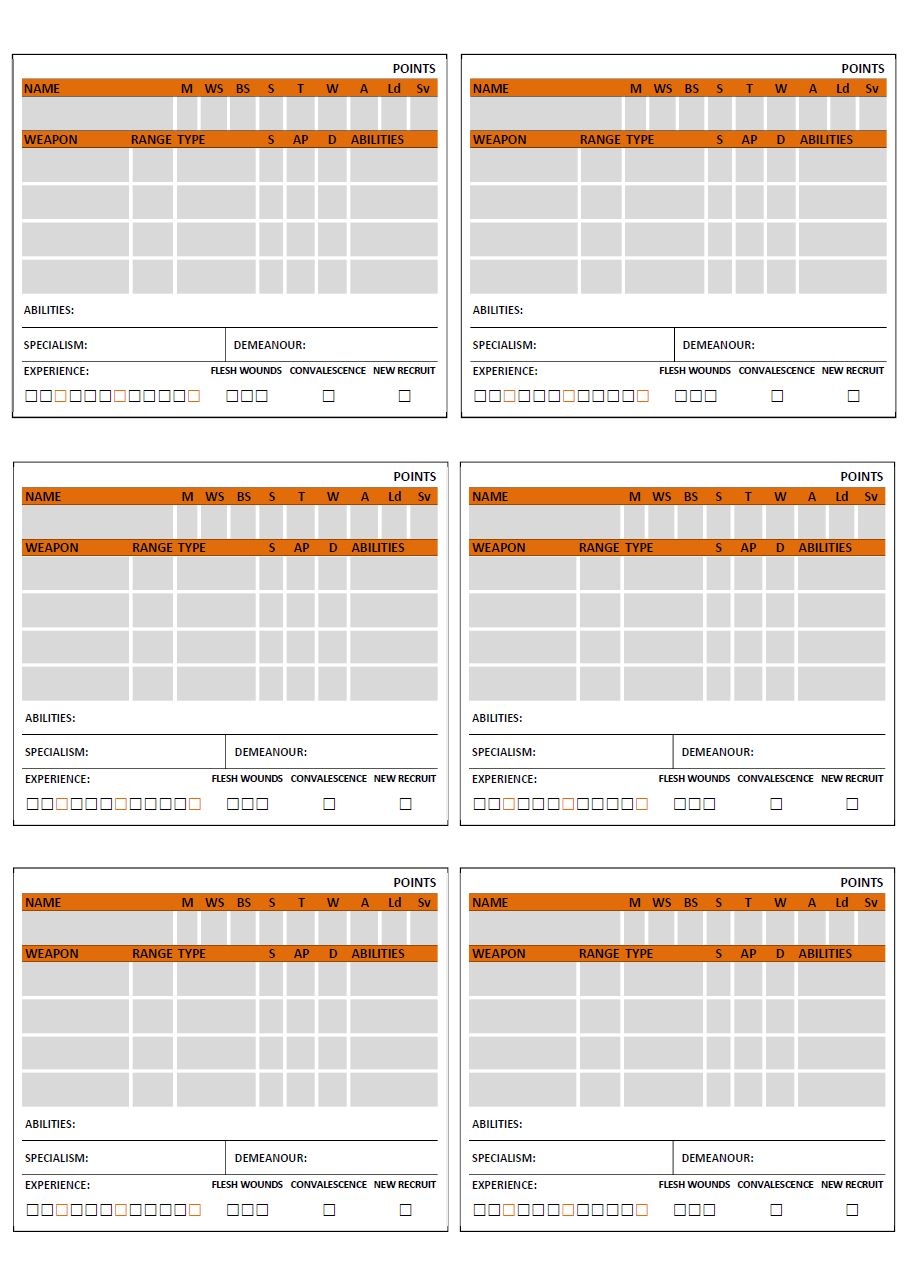 Custom Summary Sheets For Kill Team