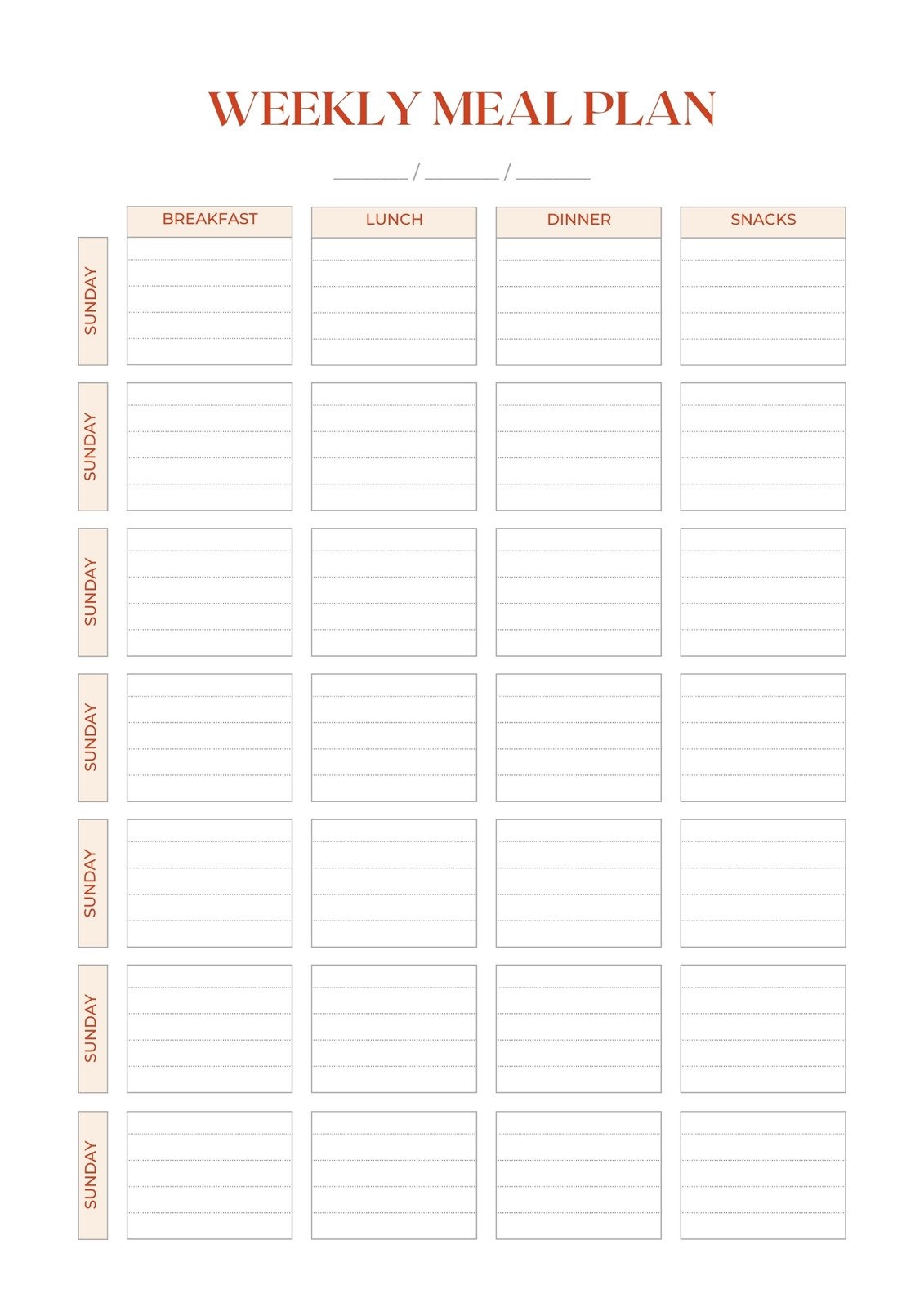 Blank Printable Weekly Meal Planner