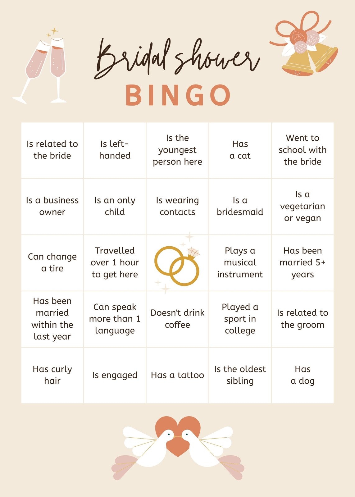 Printable Blank Bridal Shower Bingo