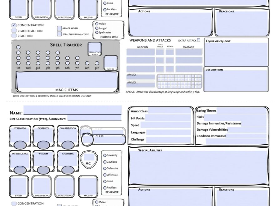 D D Monster NPC Stat Cards Printable Fillable PDF Dungeons And Dragons 5e Etsy
