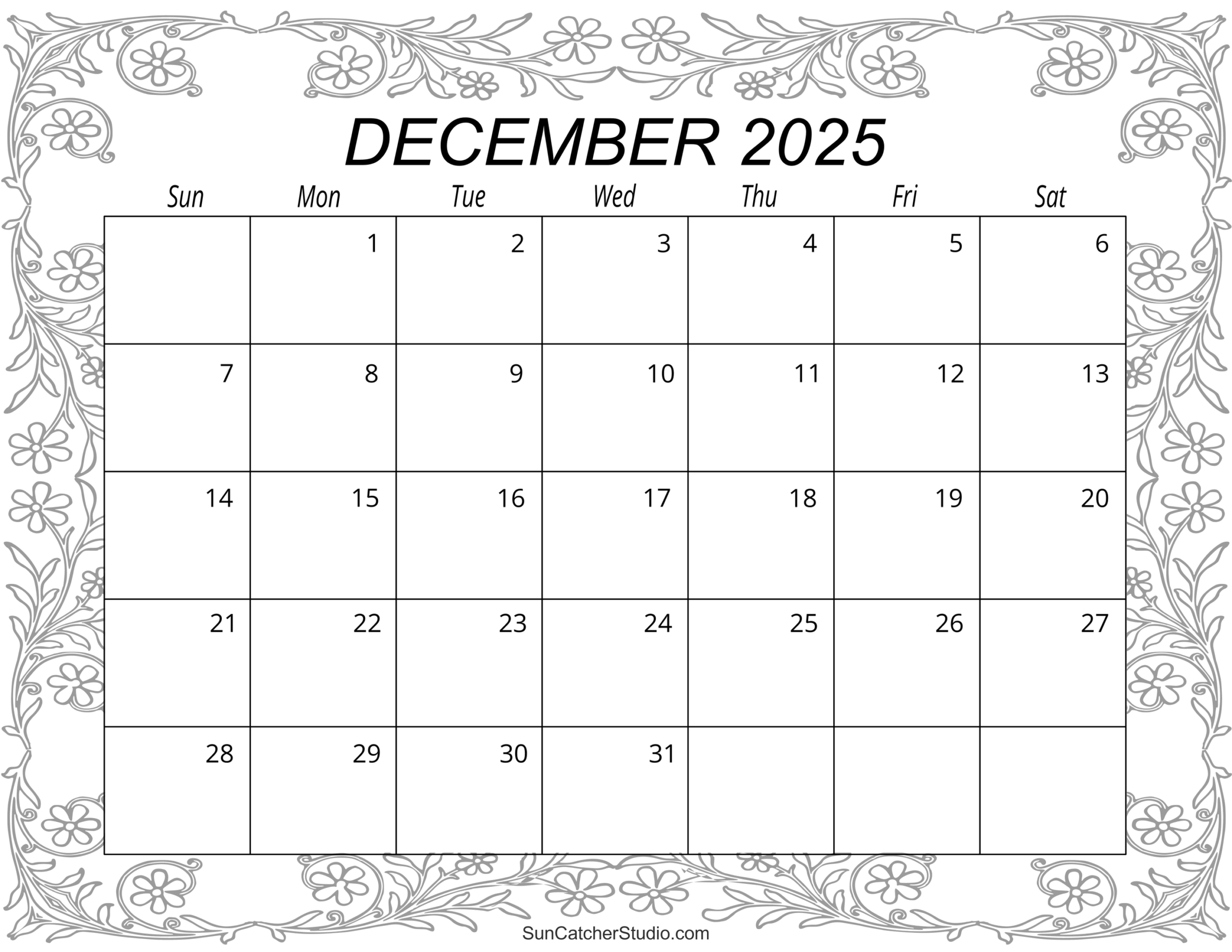 Blank Calendar December 2025