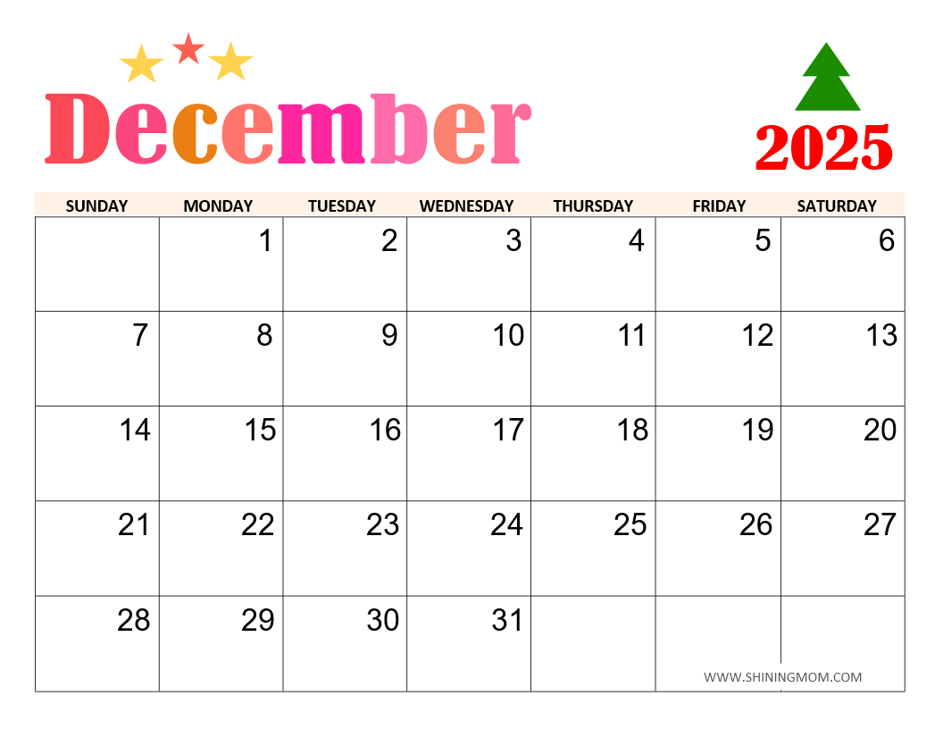 Blank Calendar December 2025 Free Printable