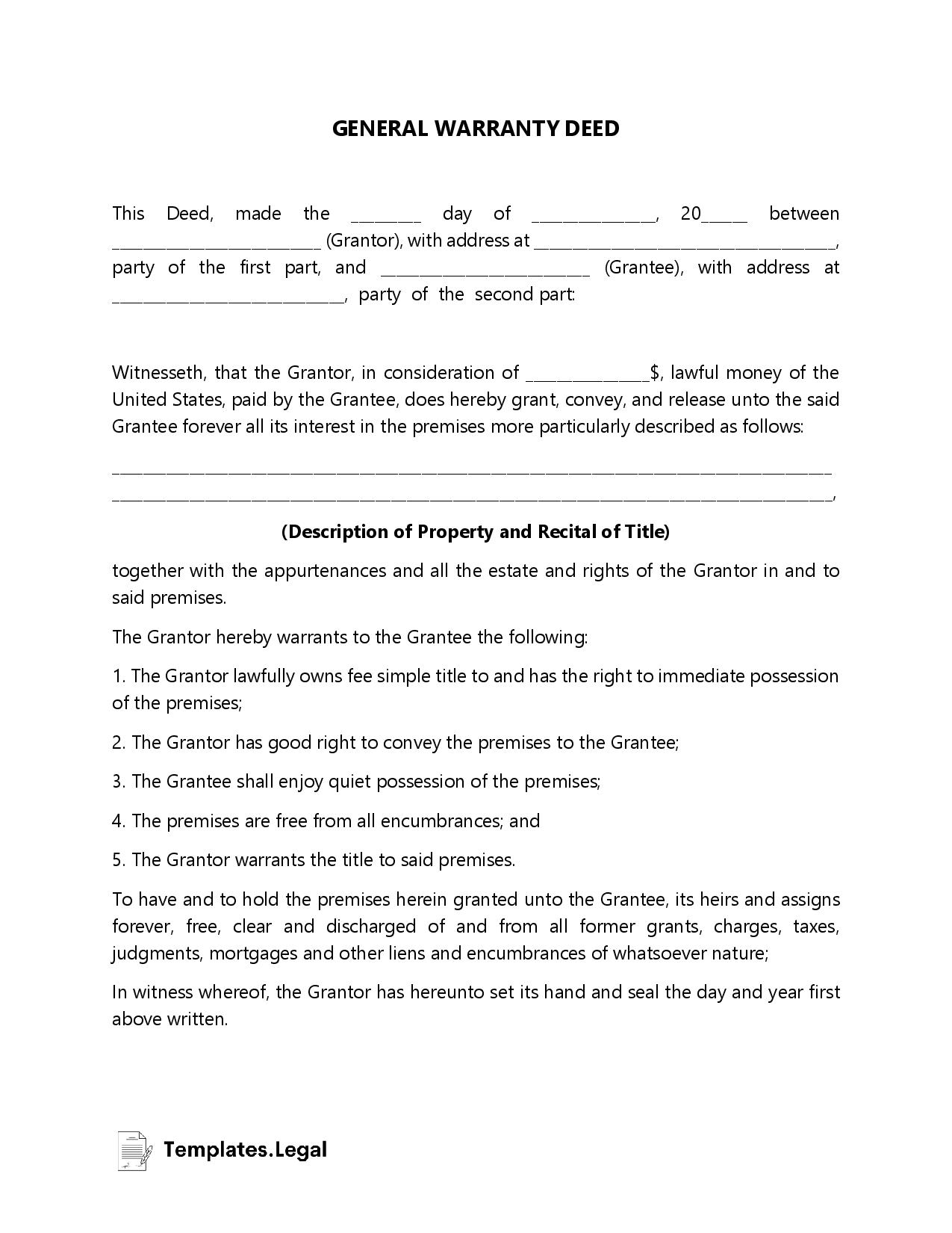 Deed Templates Forms 100 Free 