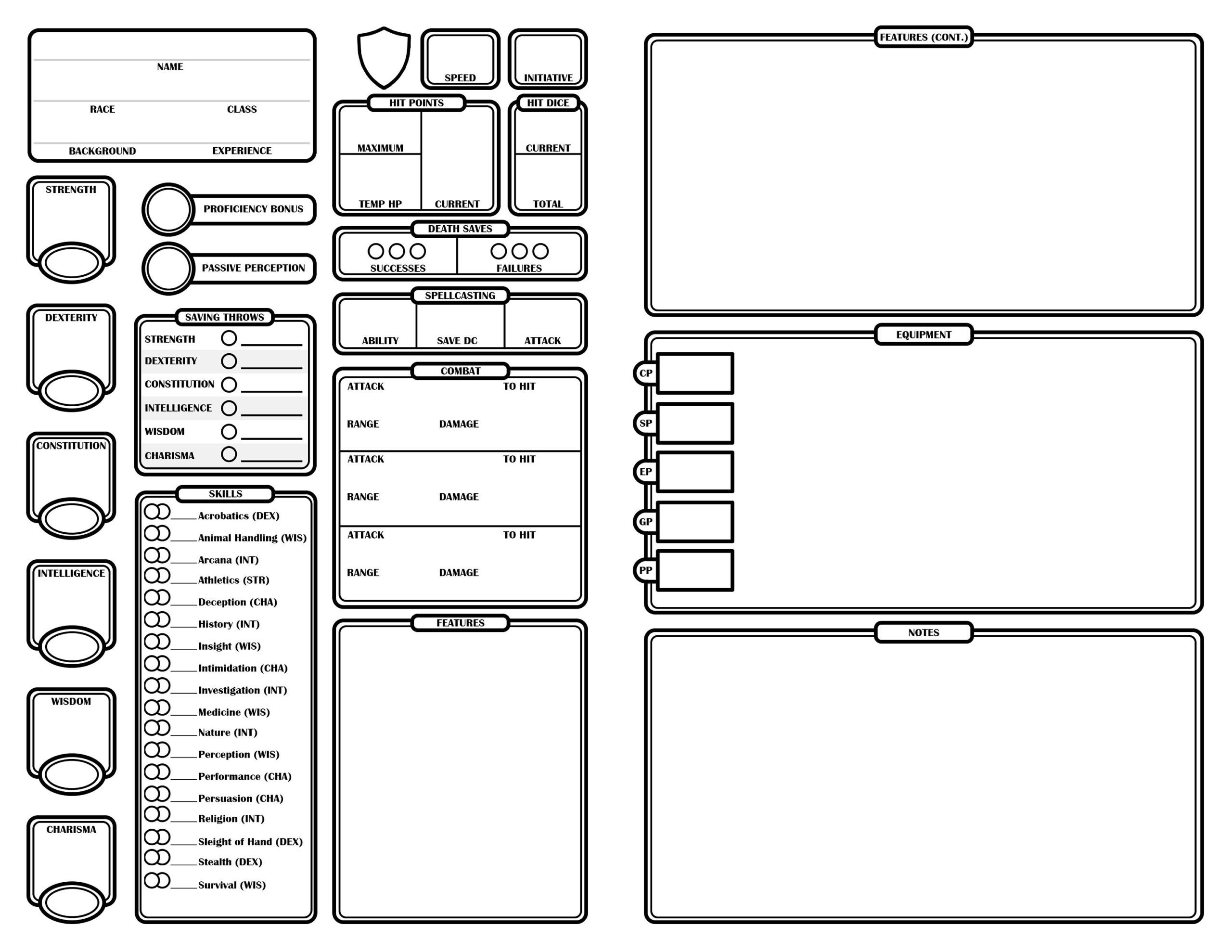 Dnd 5E Character Sheet Compact Half Sheet Etsy Israel