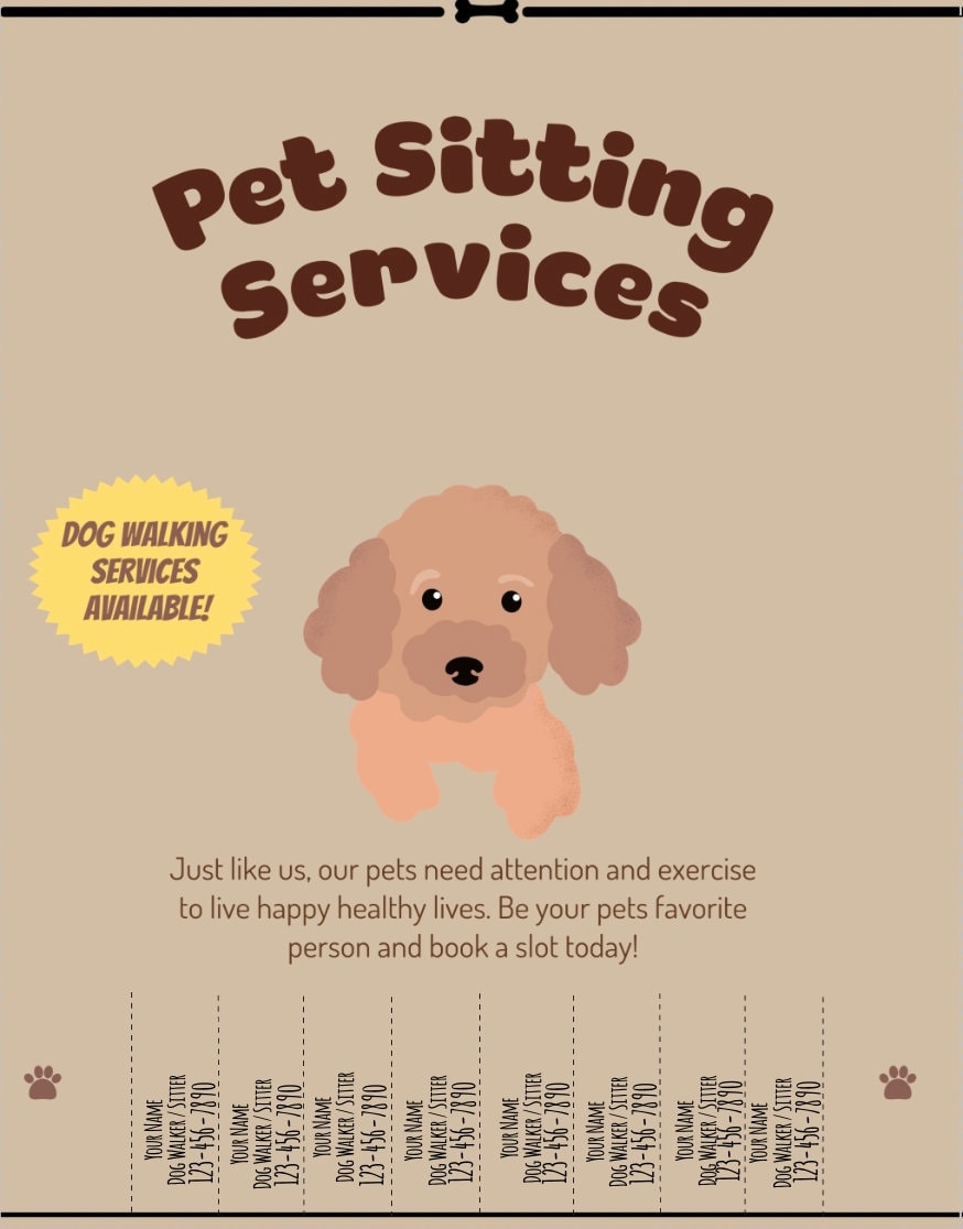 Dog Sitter Flyer Dog Walker Flyer Custom Flyer Pet Walker Flyer Editable Flyer DIY Template Business Marketing Dog Sitter Dog Walker Etsy