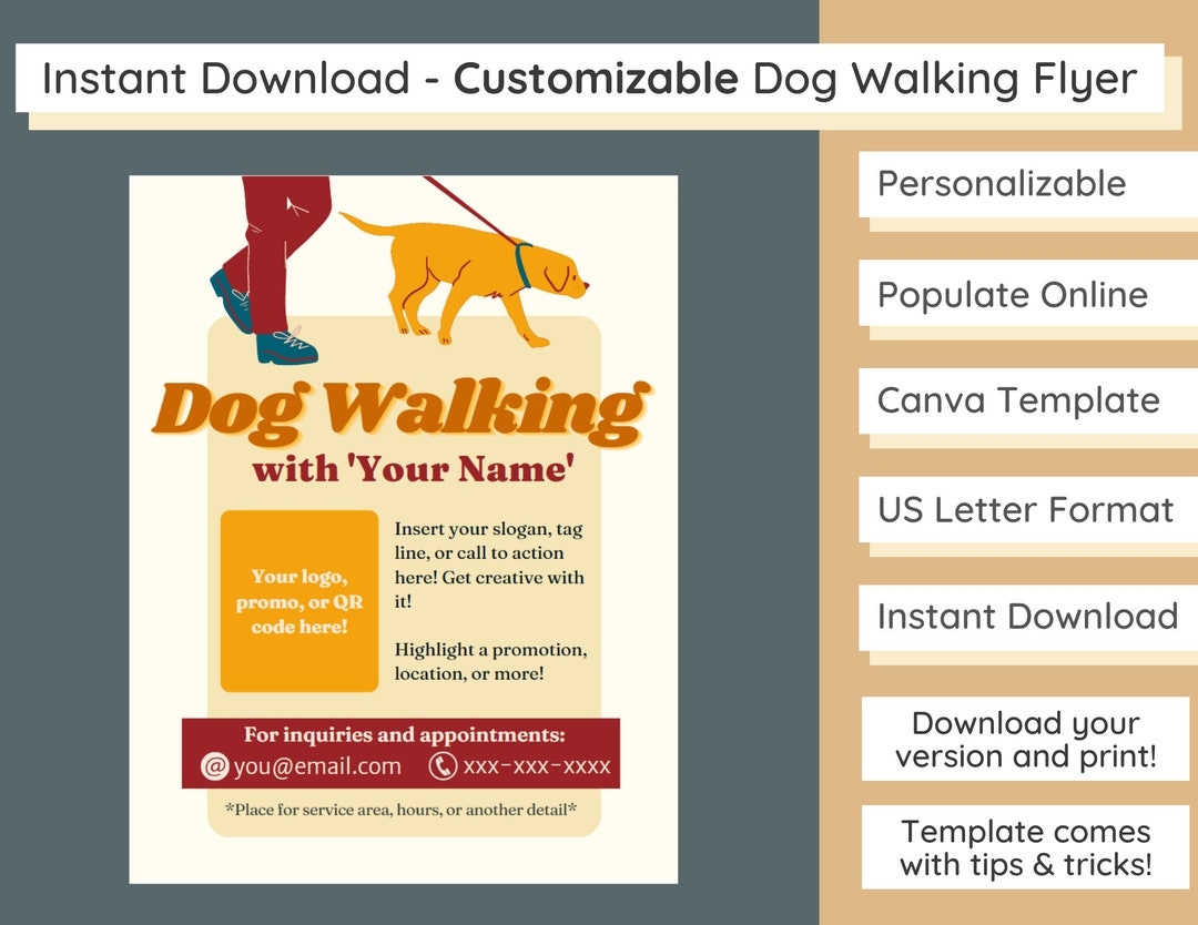 Dog Walker Flyer Dog Walking Template Canva Template Personalize Customize Instant Download Pet Services Etsy