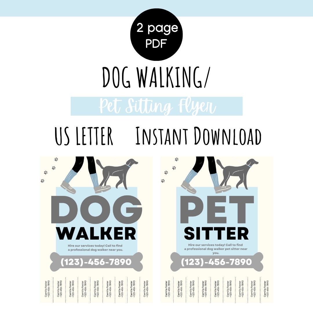 Dog Walking pet Sitting Flyer 100 Customizable Canva Template Etsy