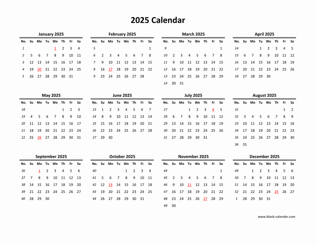 Blank Calendar Months 2025