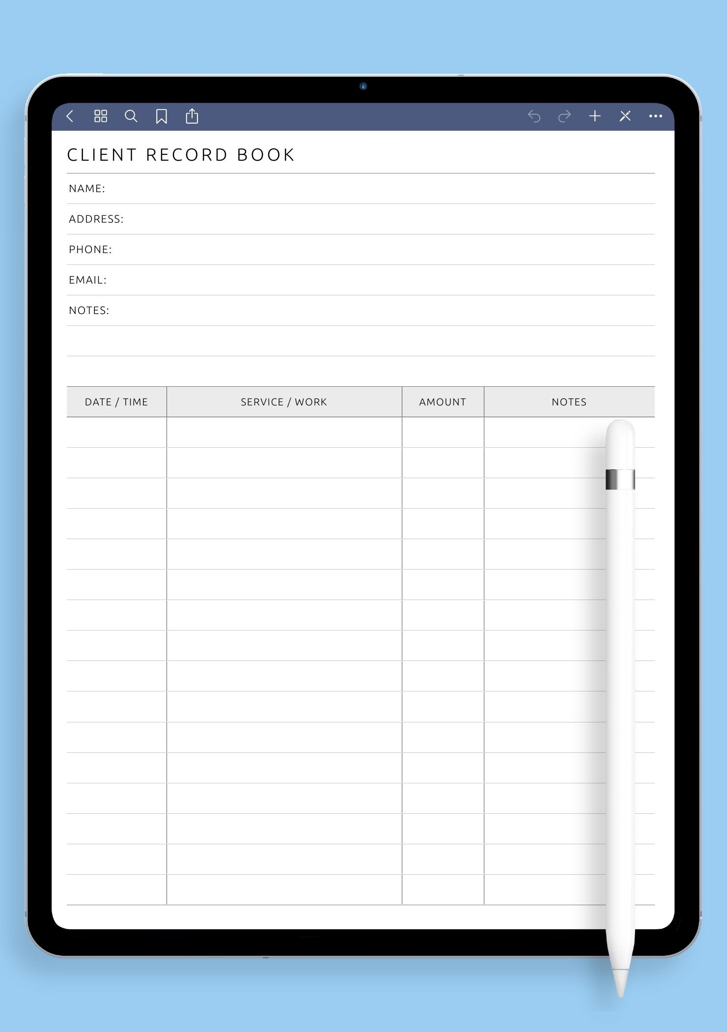 Download Printable Client Record Book Template PDF