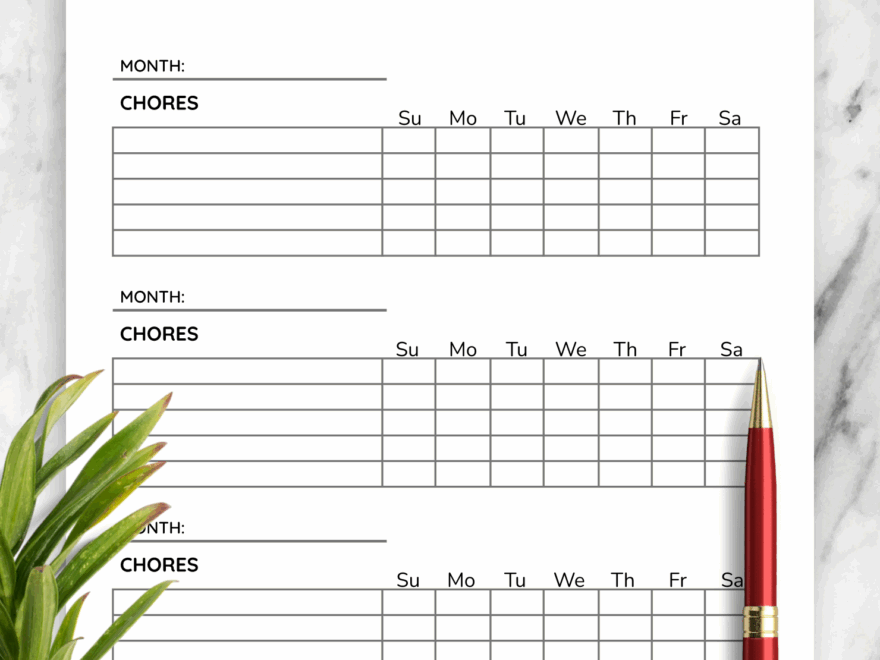 Download Printable Simple Monthly Chore Chart Template PDF
