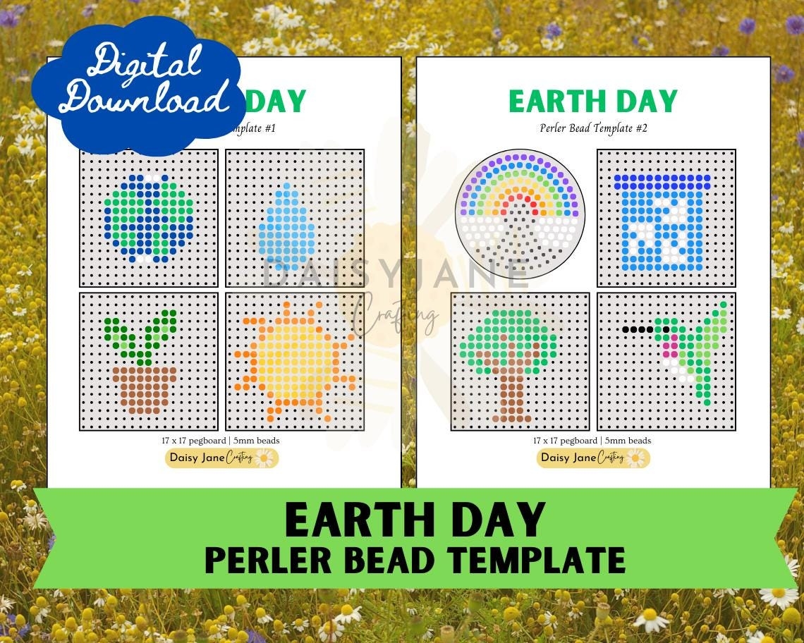 Earth Day Perler Bead Hama Bead Fuse Bead Templates Printable Templates Digital Download Crafts Etsy New Zealand
