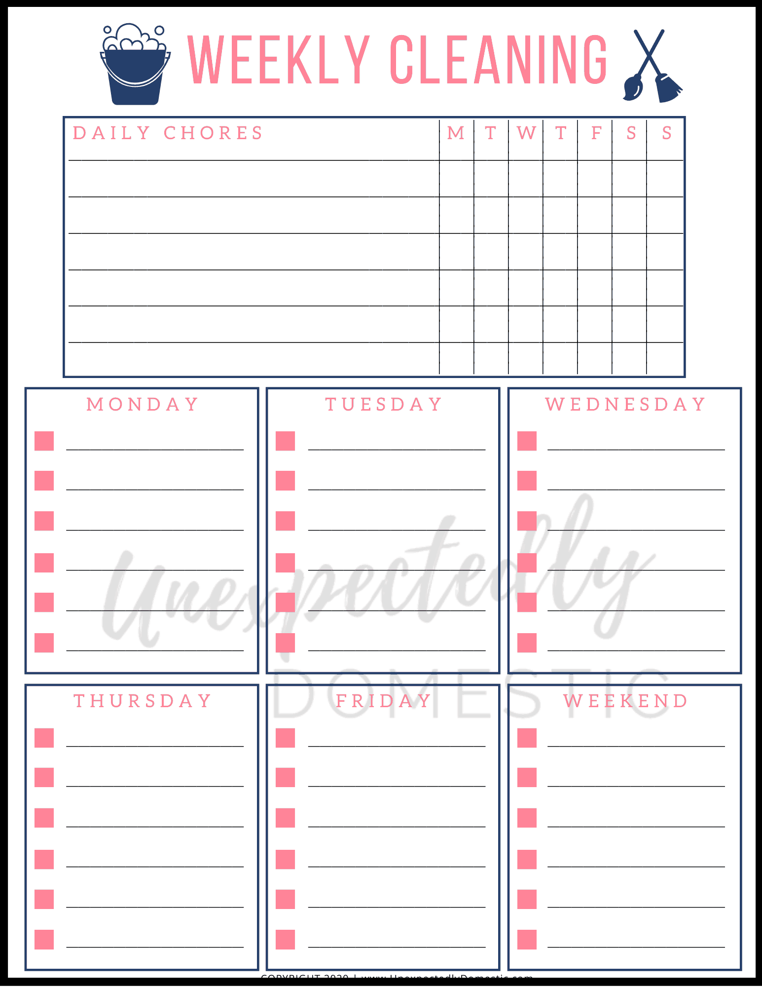 Printable Cleaning Schedule Template Blank