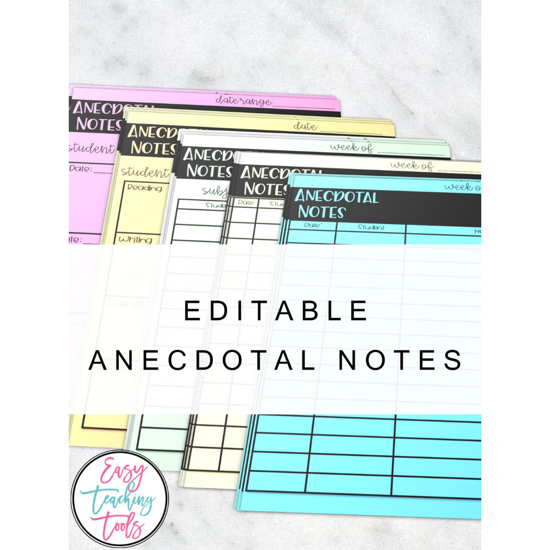 Editable Anecdotal Notes Easy Teaching Tools