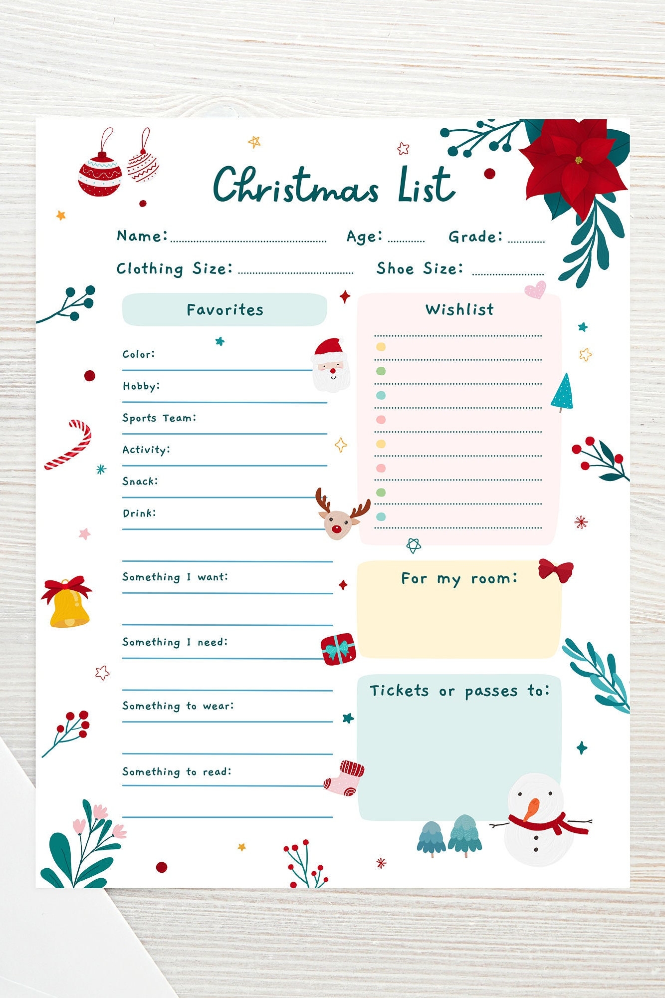 EDITABLE Kids Christmas Wish List Printable Gift Wish List Children s X mas Wish List Kids Holiday Wish List Instant Download Etsy
