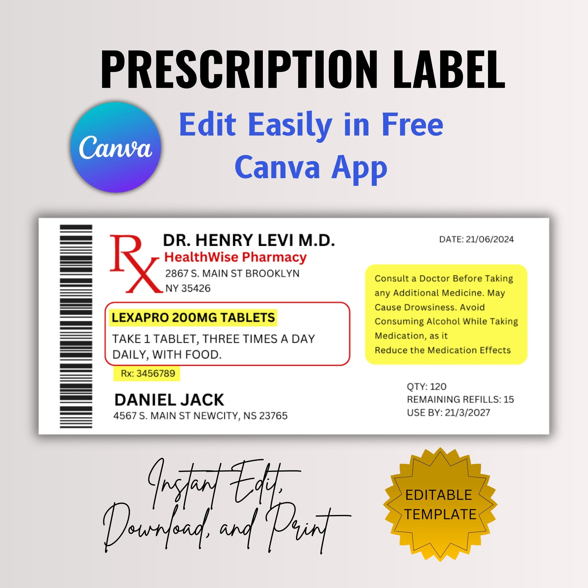 Free Printable Blank Prescription Label