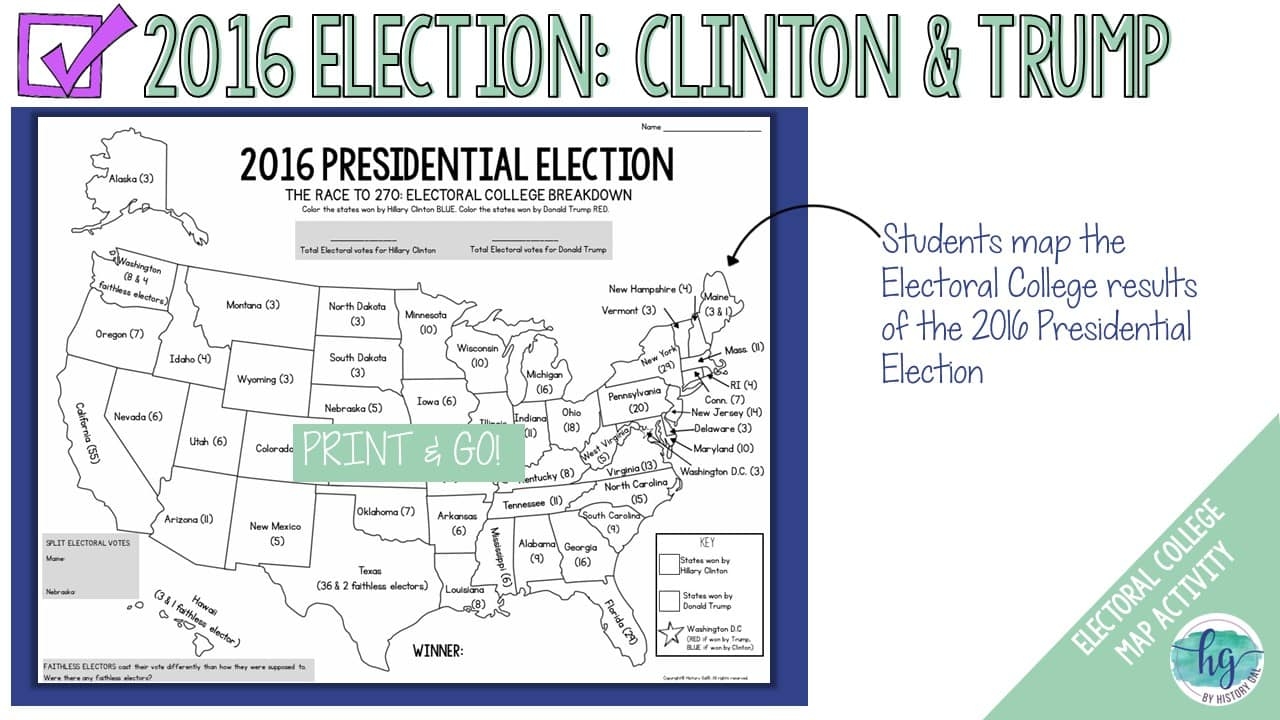 Electoral College Map Activities For 2012 2016 2020 2024 Presidential Elections By History Gal