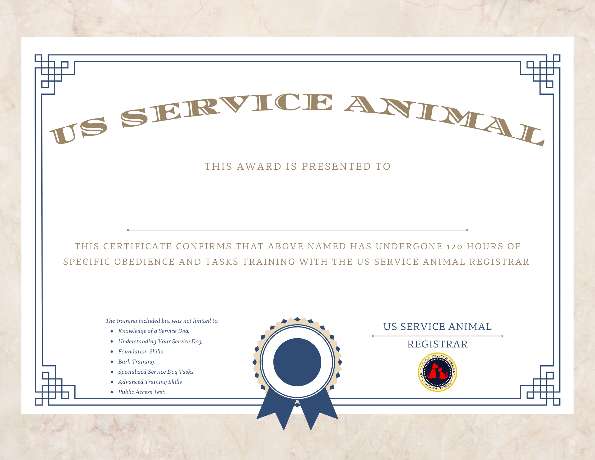 Printable Blank Service Dog Certificate