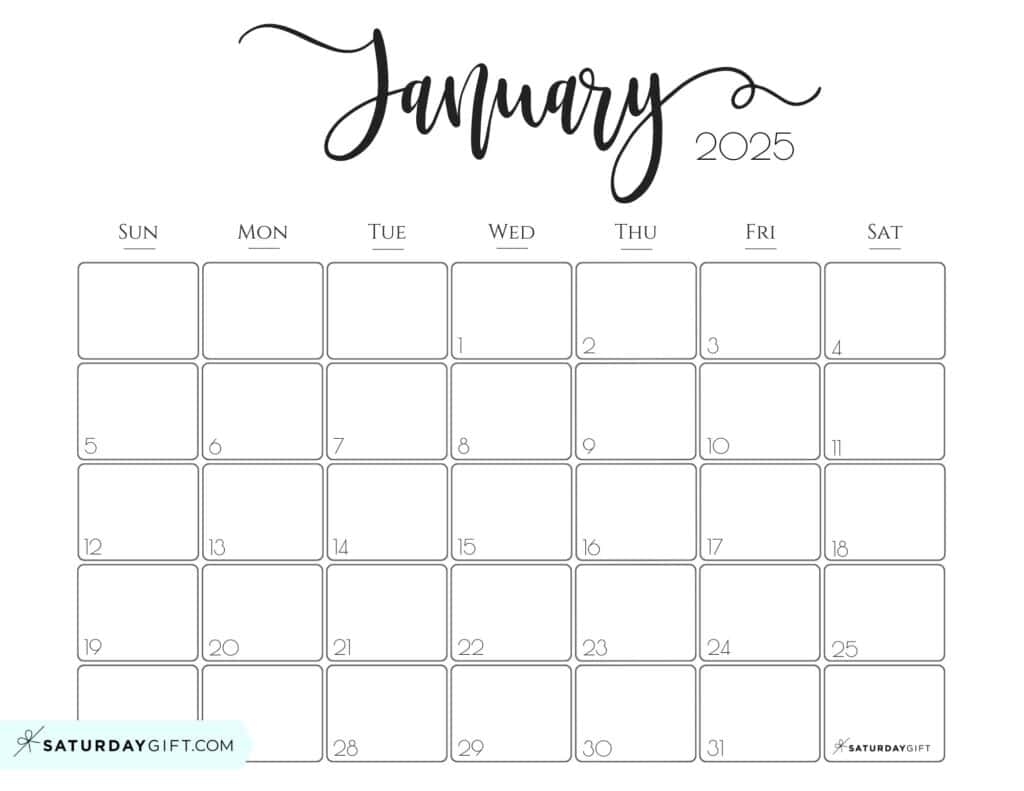 Elegant Printable Calendar 2025 By SaturdayGift Readers Favorite