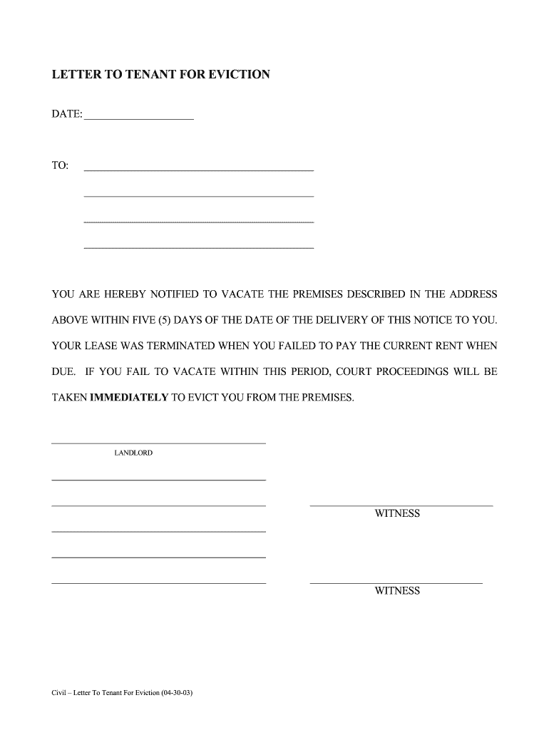 Eviction Letter Sample Fill Online Printable Fillable Blank PdfFiller