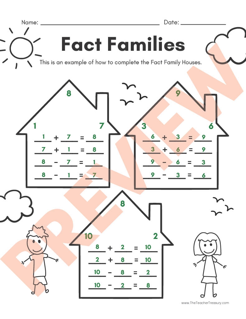 Fact Families Blank Empty Fact Family Houses Kids Theme 