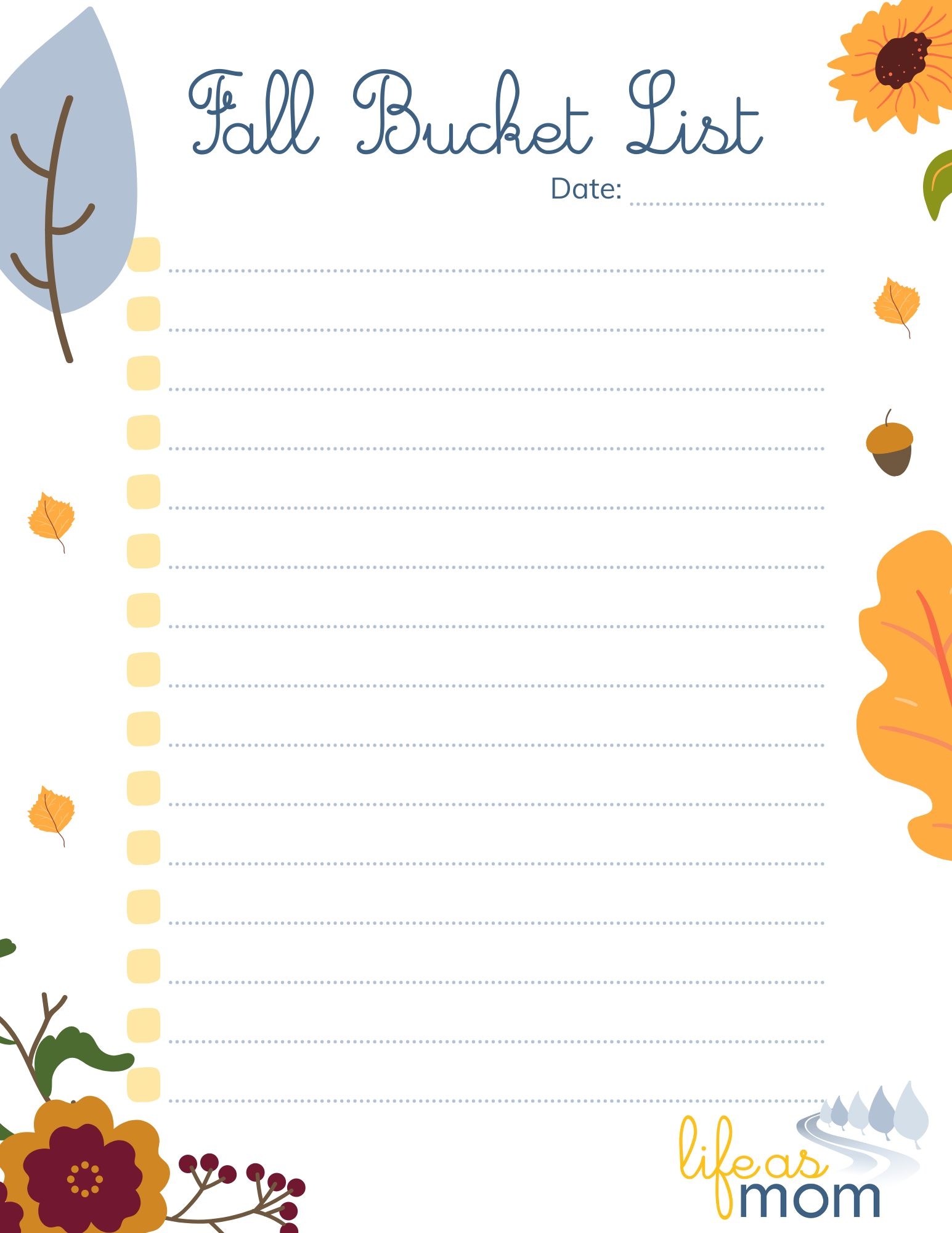 Blank Fall Bucket List Printable