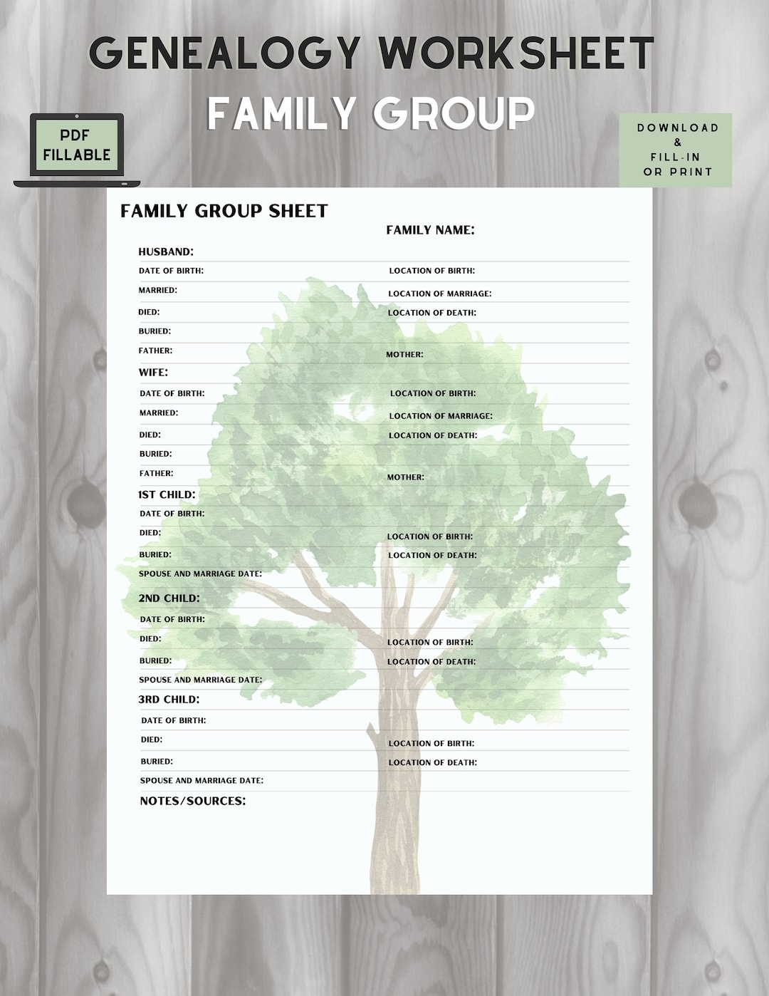 Family Group Sheet Blank Printable