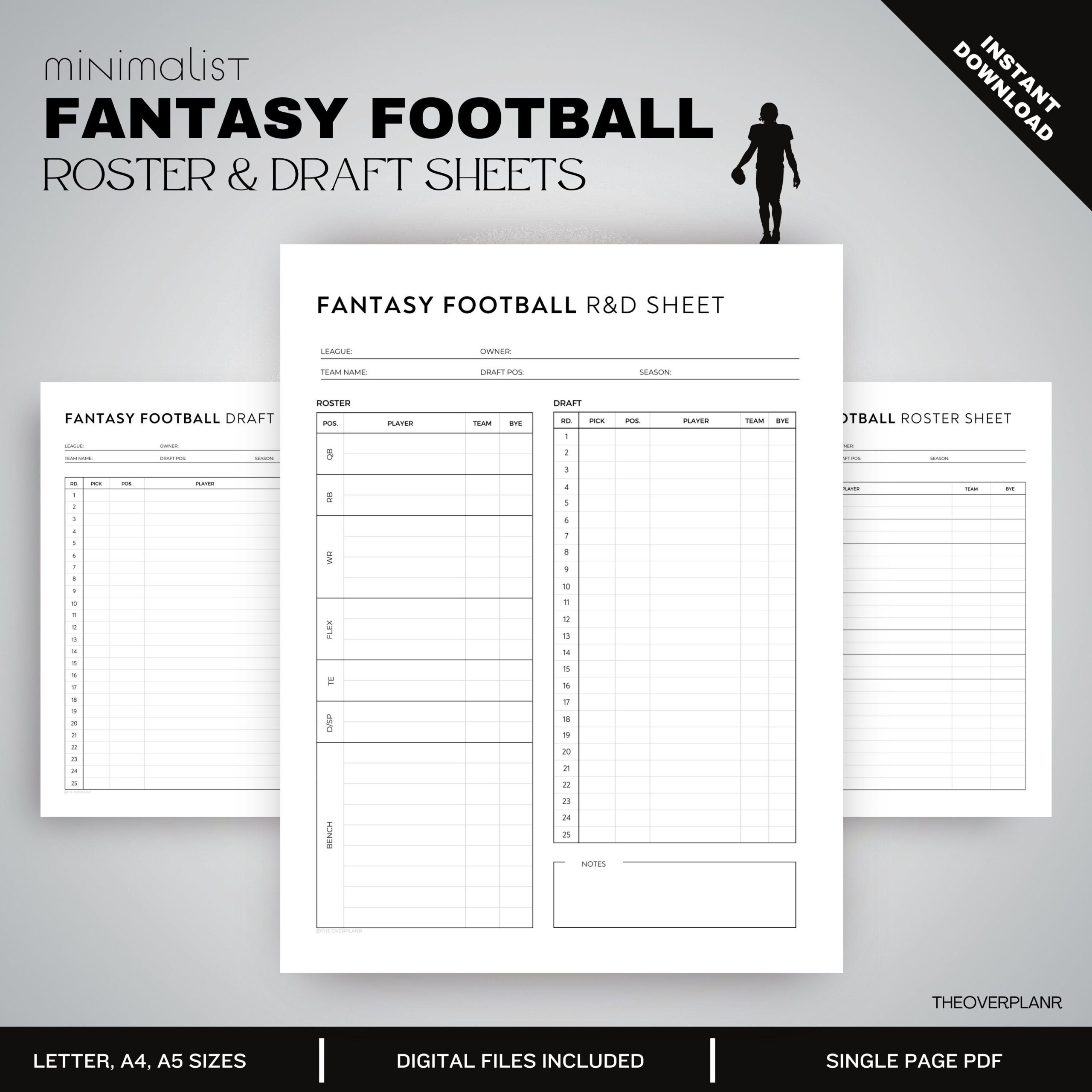 Fantasy Football Draft Sheet Template Printable Sheet Digital Template PDF US Letter A4 A5 Instant Download IPad Template Etsy