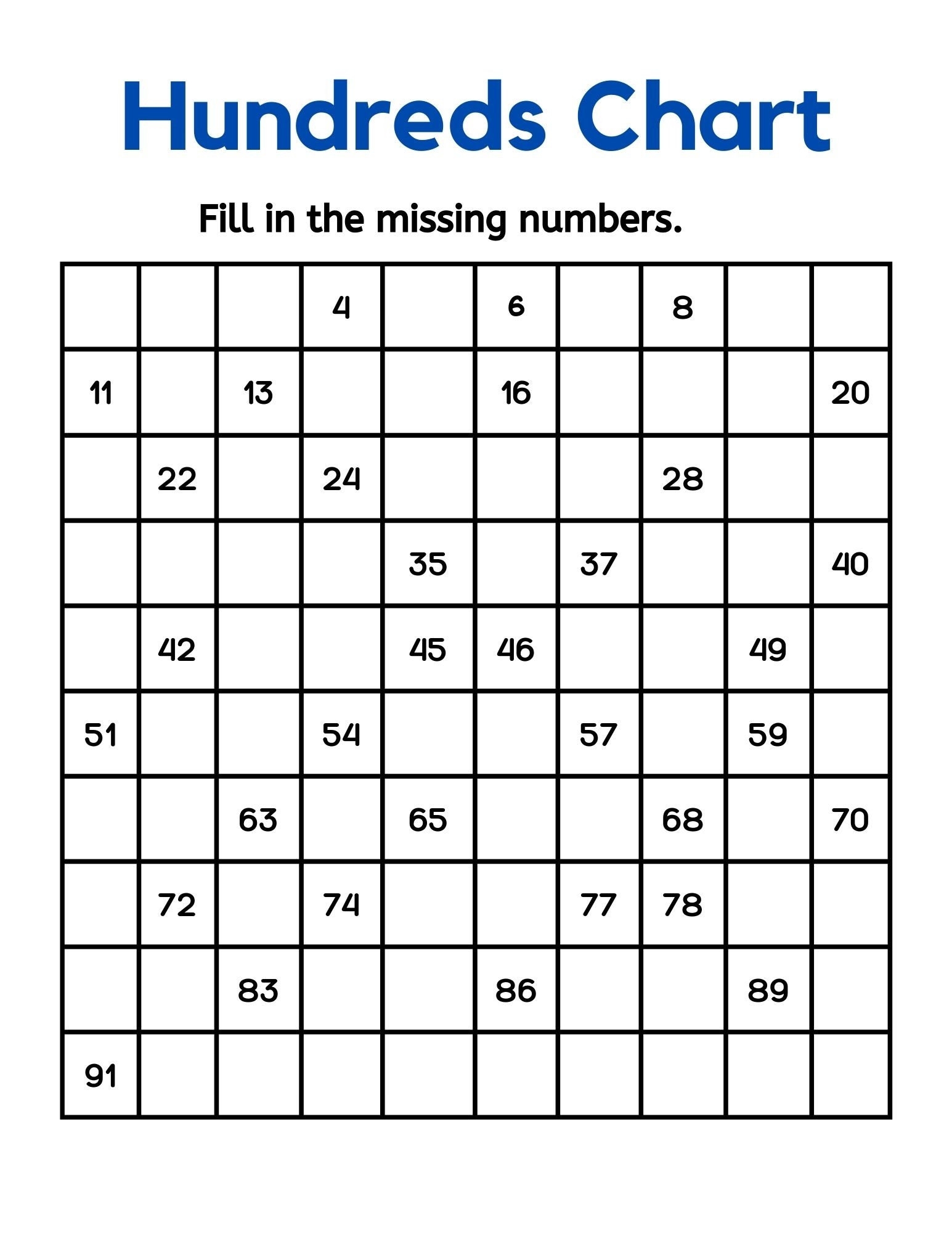 Mini Blank Hundreds Chart Printable