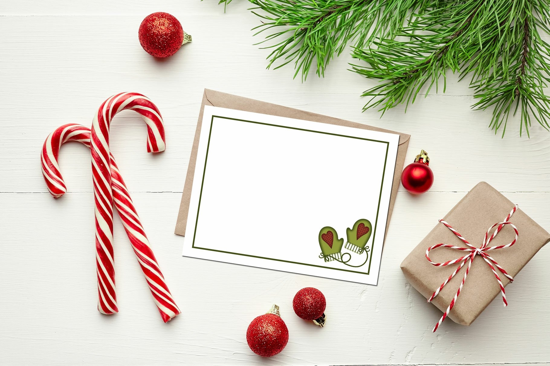Flat Note Card Winter Mittens 1 Printable Card Set