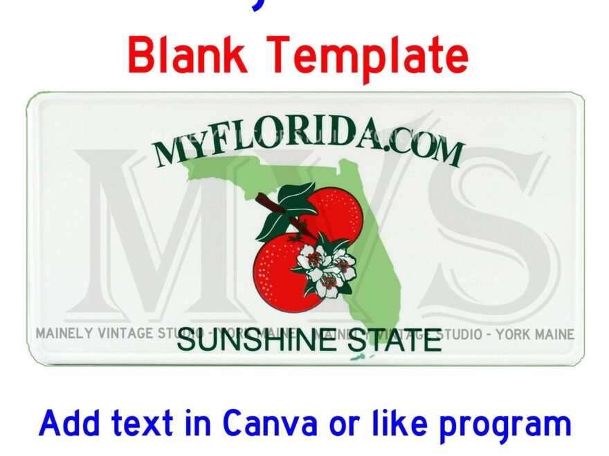 Florida FL License Vanity Plate Blank Template Digital Printable Download Sublimation Etsy