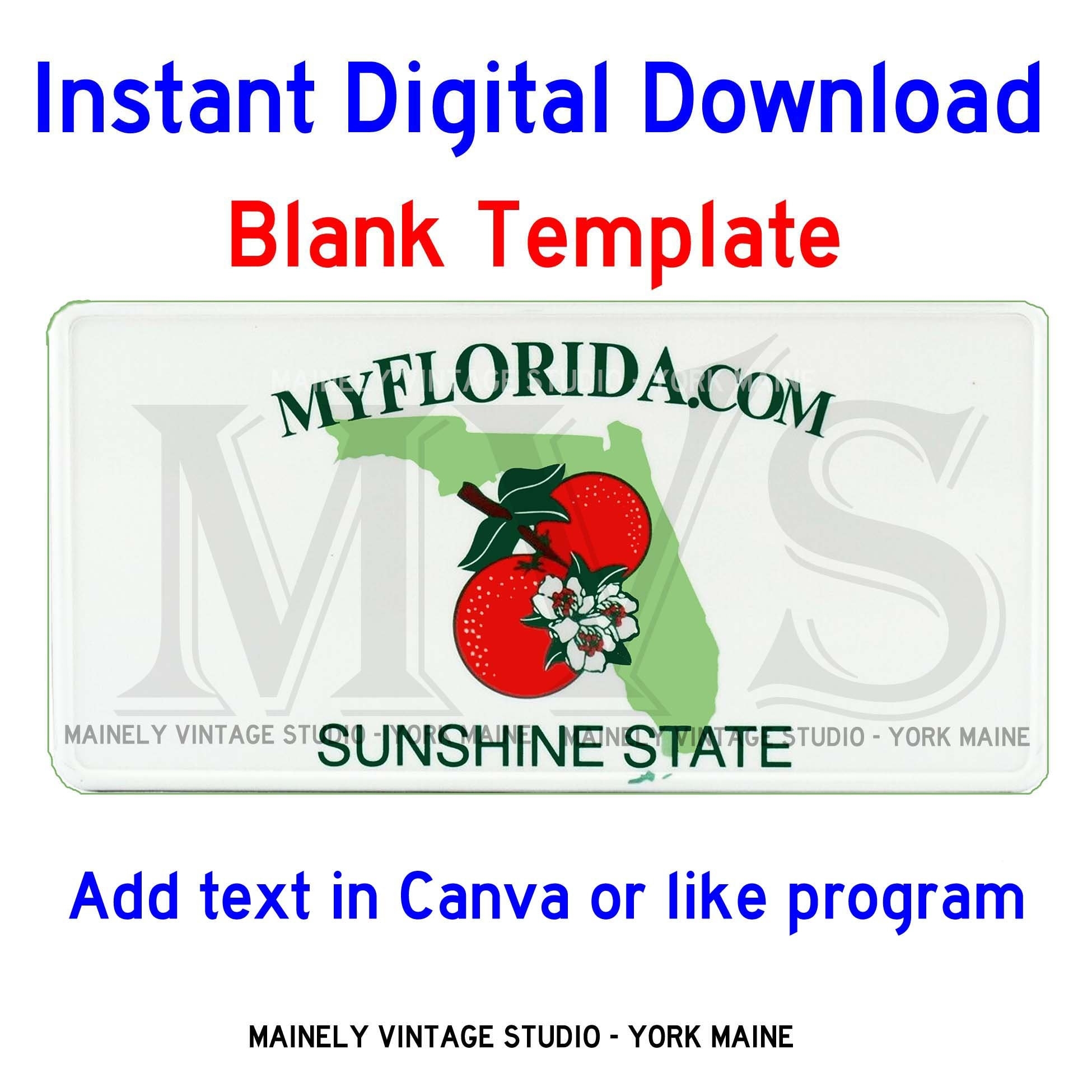 Florida FL License Vanity Plate Blank Template Digital Printable Download Sublimation Etsy