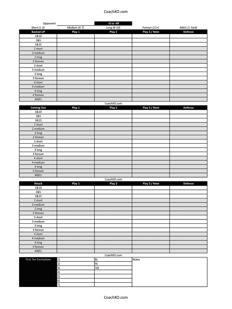 Printable Blank Football Playbook Template