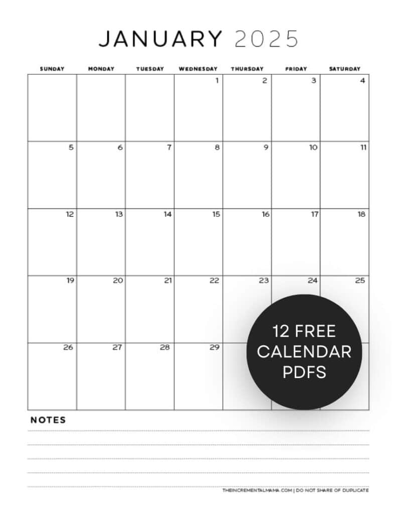 Blank 2025 Monthly Calendar