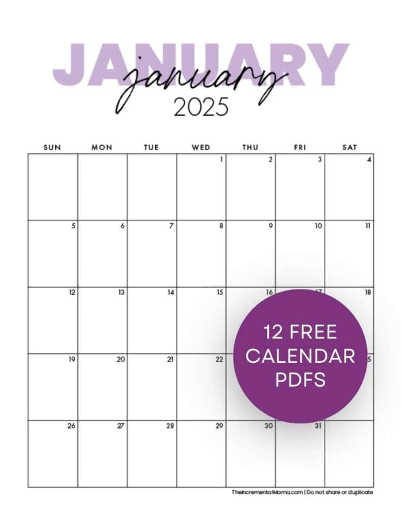 2025 Printable Blank Calendar