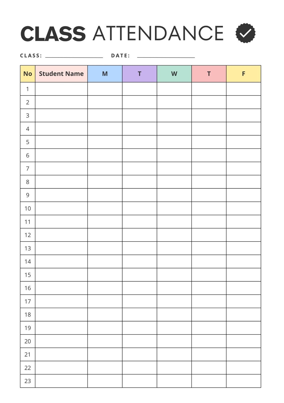 Free Printable Blank Class List