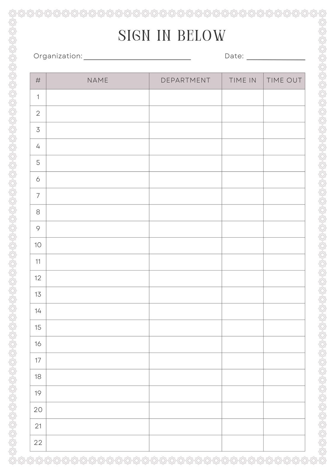 Printable Blank Sign In Sheet
