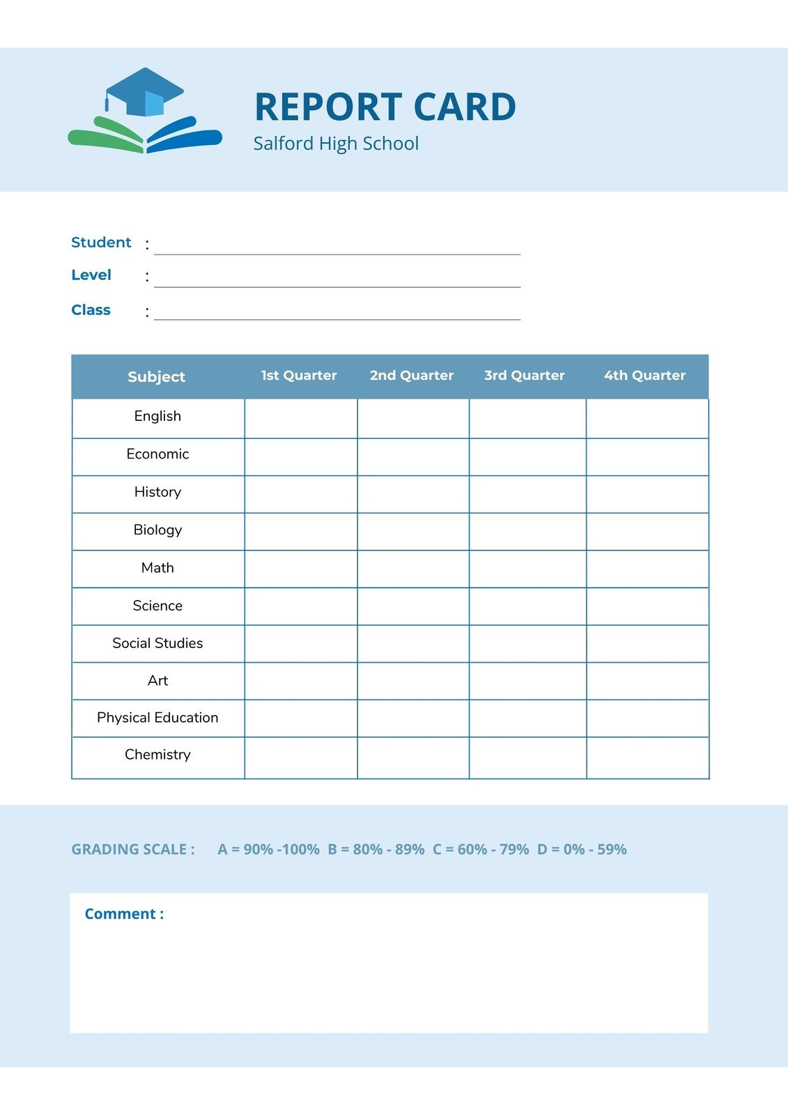 Free And Printable High School Report Card Templates Canva